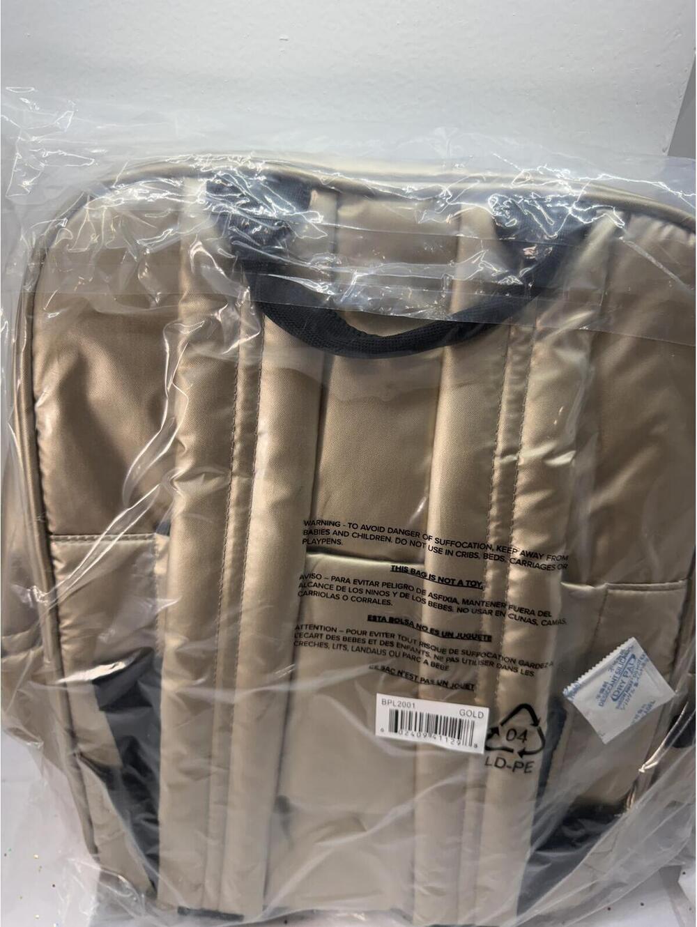 CALPAK Luka Puffer Laptop Backpack Gold Metallic Travel School Work Bag Flawless